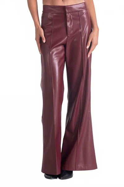 Elan Faux Leather Wide Leg Pant In Burgundy