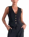 Elan Fitted Button Front Vest In Black In Black
