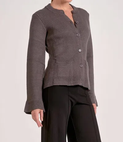 Elan Fitted Crewneck Cardigan In Grey In Gray