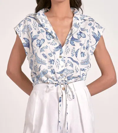 Elan Floral Cap Sleeve Collared Shirt In Blue In Neutral
