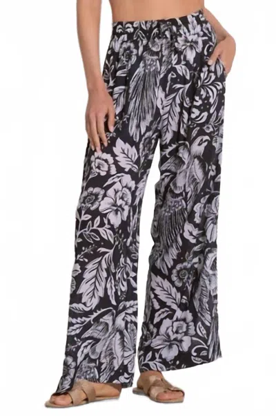 Elan Floral Cascade Flowy Wide Leg Pants In Black Maldives Print