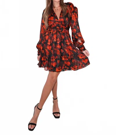 Elan Floral Long Sleeve Mini Dress In Red