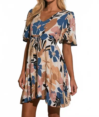 Elan Floral Mini Dress In Multi In Blue