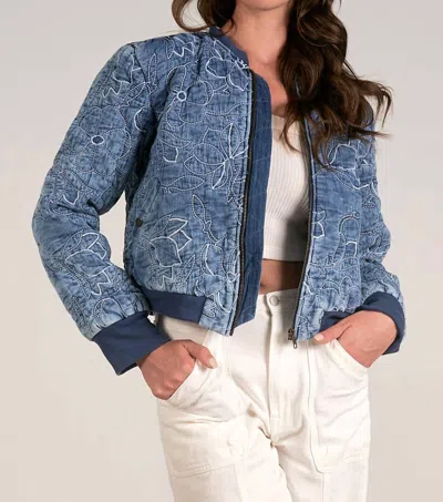 Elan Floral Quilted Bomber In Blue