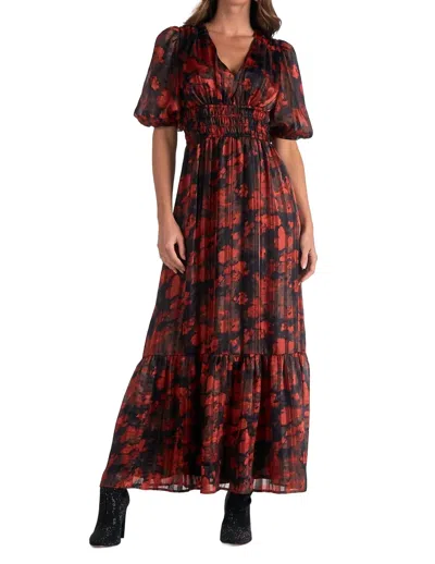 Elan Floral V-neck Maxi Dress In Red Floral In Multi