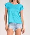 Elan Flouncy Sleeve Tee Top In Turquoise In Blue