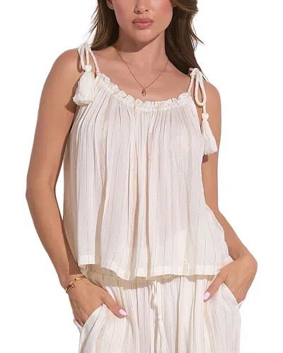 Elan Flowy Swim Cover-up Tank Top In White W/ Stripe