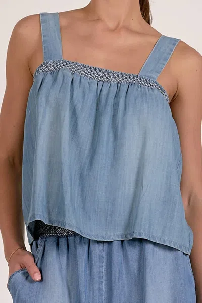 Elan Flowy Tank Top In Denim Wash In Blue