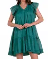 Elan Flutter Sleeve Dress In Emerald In Green
