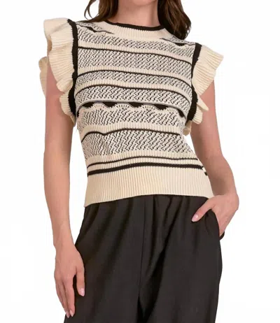 ELAN FLUTTER SLEEVE KNIT TANK IN OFF WHITE / BLACK