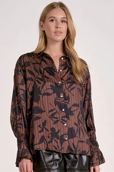 Elan Foliage Button Down Top In Brown In Animal Print