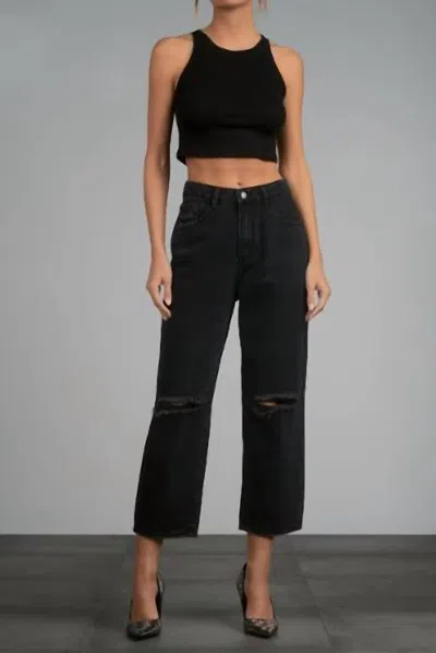 Elan Fray Hem Distressed Crop Jeans In Black Vintage