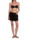 Elan Gauze Drawstring High Waist Shorts In Black In Black
