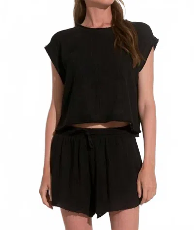 Elan Frayed Edge Resort Top In Black