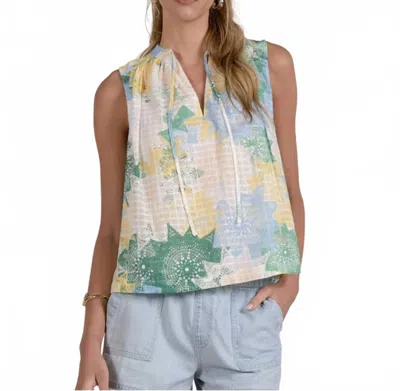 Elan Freida Printed Top In Green In Multi