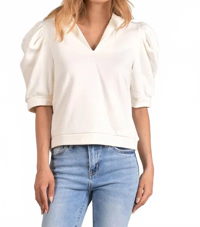Elan French Terry Puff Sleeve Hoodie In White