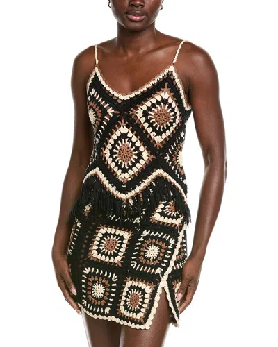 Elan Fringe Bottom Tank Top In Black