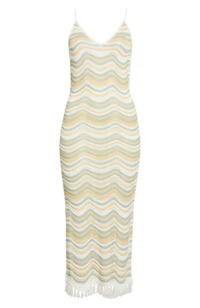 Elan Fringe Open Stitch Sleeveless Cover-up Knit Midi Dress In Multi