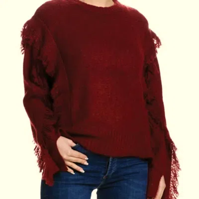 Elan Fringe Sweater In Burgandy In Brown
