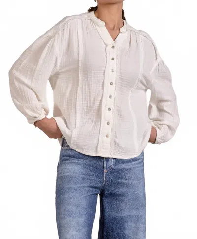 Elan Gauze Button Up Shirt In White In Neutral