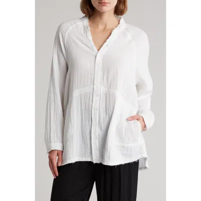 Elan Gauze Cover-up Button-up Shirt In White