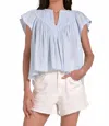 Elan Gauze Flutter Sleeve Top In Blue In Blue