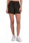 Elan Gauze Drawstring High Waist Shorts In Black In Black