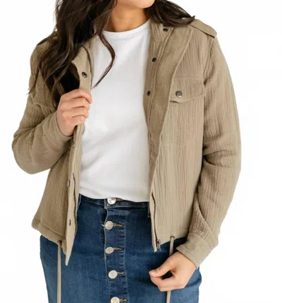 Elan Gauze Snap Front Jacket In Khaki In Gold