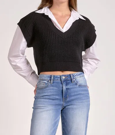 Elan Gianna Sweater Top In Black