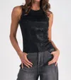 Elan Metallic Round Neck Tank Top In Black In Black