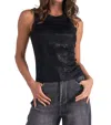 Elan Metallic Round Neck Tank Top In Black In Black