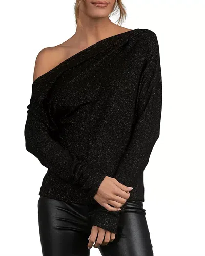 Elan Glitz Dolman Sleeve Sweater Top In Black