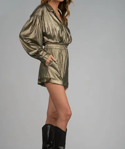 Elan Gold Long Sleeve Romper In Metallic