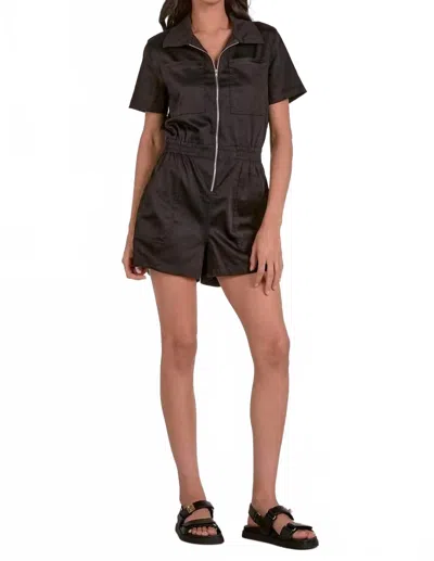 Elan Goodness Zip Up Romper In Black