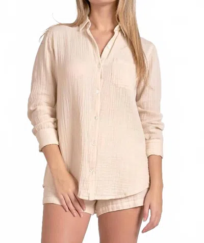 Elan Got Me In Gauze Button Down Top In Beige In Neutral