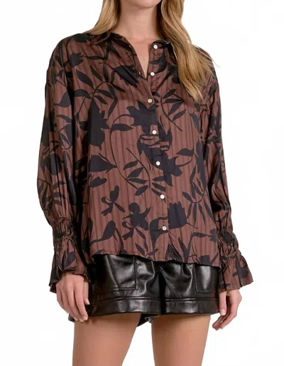 Elan Gwen Fall Button Down Blouse In Brown/black