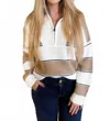 Elan Half Zip Collared Sweater In Camel In Multi