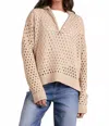 Elan Half Zip Open Knit Pullover Sweater In Oatmeal In White