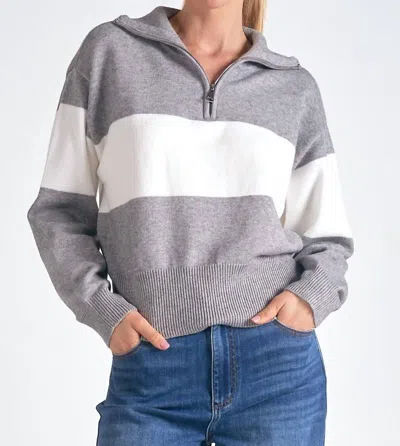 Elan Half Zip Striped Sweater Top In Grey/white In Multi