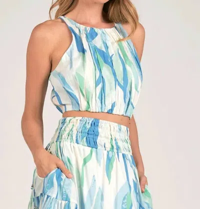 Elan Halter Crop Top In Coral Amalfi Print In Multi
