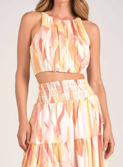 Elan Halter Crop Top In Coral Amalfi Print In Multi