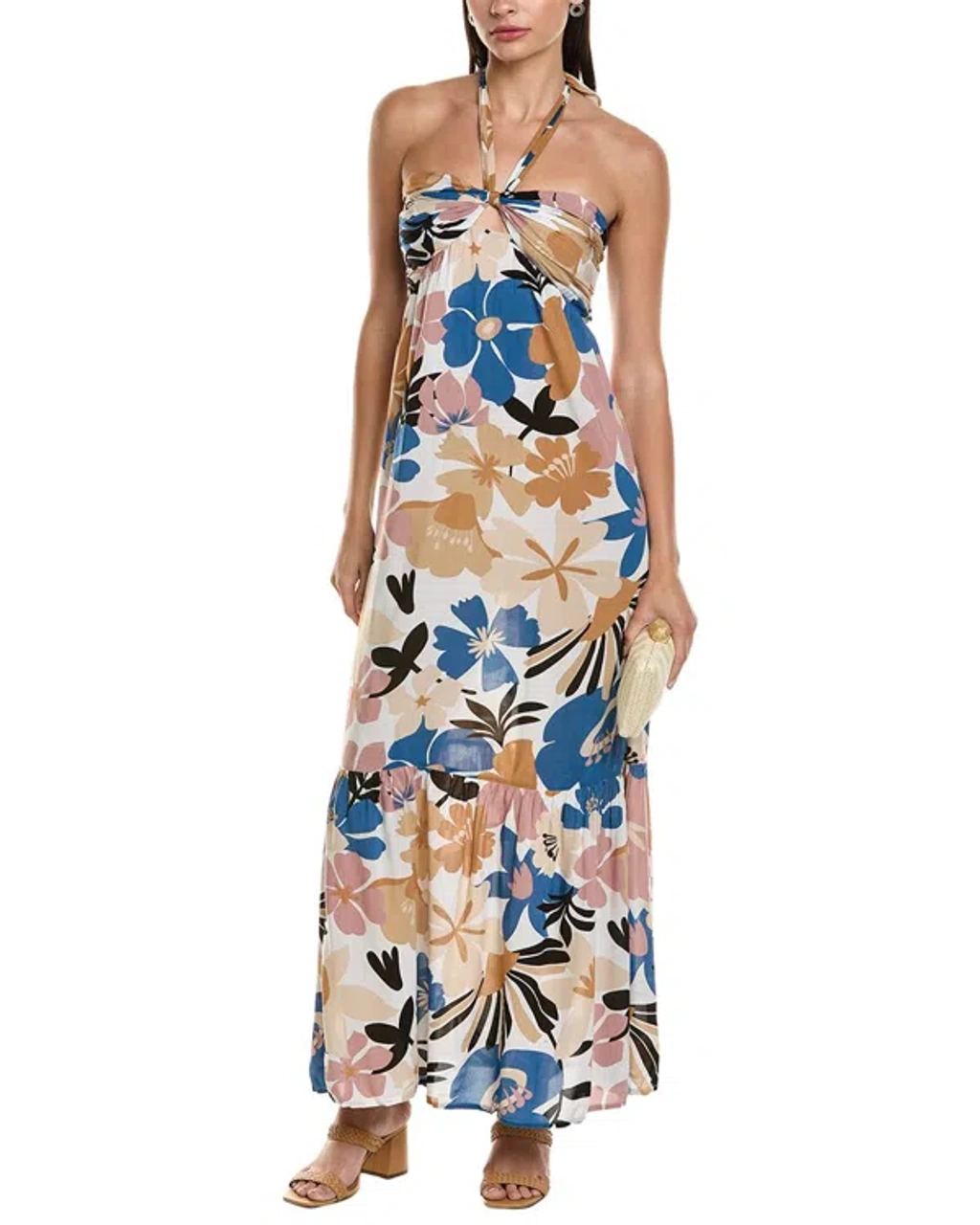 Elan Cutout Halter Maxi Dress In Blue | ModeSens