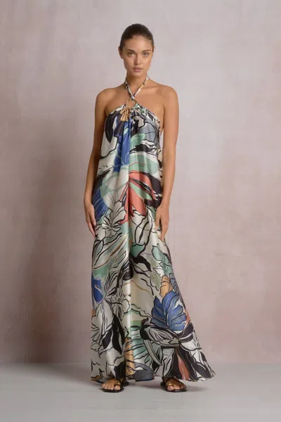 Elan Halter Maxi Dress In Moody Tropics In Multi