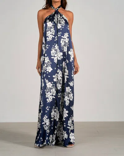 Elan Halter Maxi Dress In Navy Capri In Multi