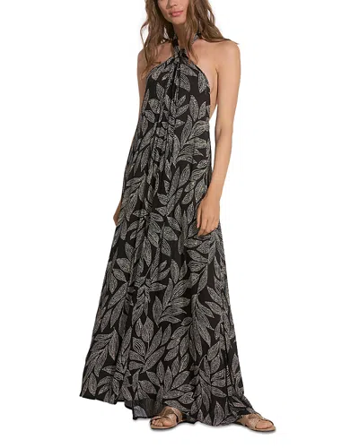 Elan Halter Maxi Swim Cover-up Dress In Black Cartagen