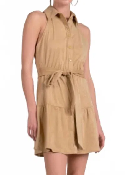 Elan Halter Mini Dress In Sand In Brown
