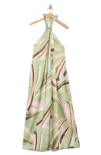 Elan Halter Neck Cover-up Maxi Dress In Green