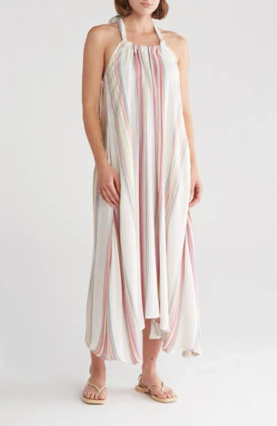 Elan Halter Swim Cover-up Dress In White Multi Stripe