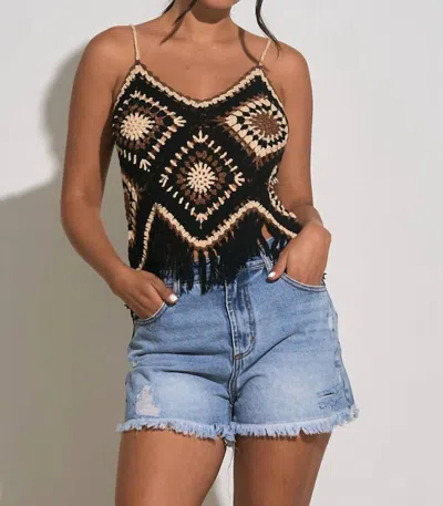 Elan Island Crochet Tank With Fringe Bottom In Black