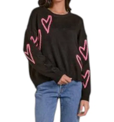 Elan Heart Crewneck Sweater In Black